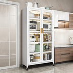 65'  Metal 6-Tier Storage Cabinet with Transparent Door, Adjustable Shelves & Wheels, for Kitchen Pantry Organization, White Metal - Grand Goldman Shop