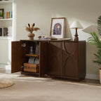 4 Door Accent Cabinet with Solid Wood Carved Doors, Adjustable Shelves, Push to Open Storage Cabinet with Cable Management, Ash Veneer Sideboard for Living Room, - Grand Goldman Shop