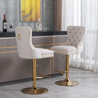 A&A Furniture,Thick Golden Swivel Velvet Barstools Adjusatble Seat Height from 27-35 Inch, Modern Upholstered Bar Stools with Backs Comfortable Tufted for Home Pub and Kitchen Island (Beige,Set of 2) - Grand Goldman Shop