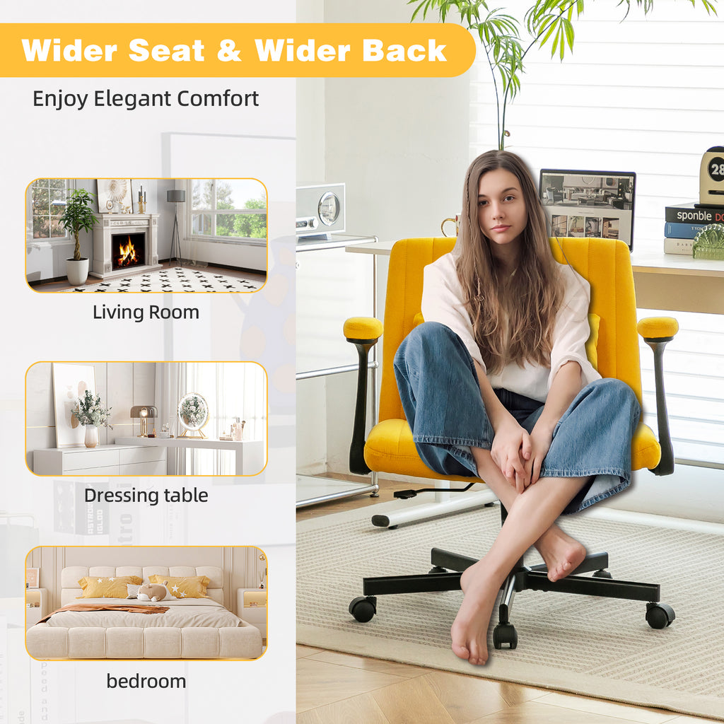 Modern Yellow Linen Criss Cross Armrest Office Chair with Wheels - Ergonomic Design for Home Office, Work & Study - Grand Gol
