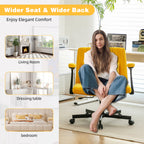 Modern Yellow Linen Criss Cross Armrest Office Chair with Wheels - Ergonomic Design for Home Office, Work & Study - Grand Gol