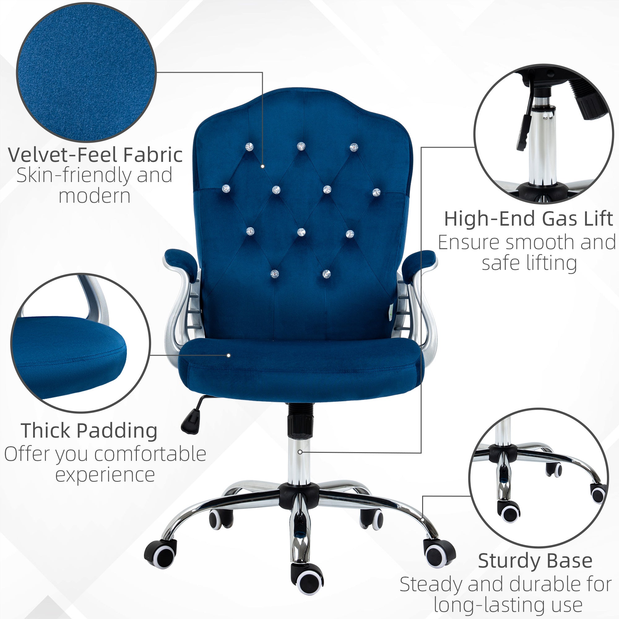 Vinsetto Home Office Chair, Velvet Computer Chair, Button Tufted Desk Chair with Swivel Wheels, Adjustable Height, and Tilt F
