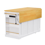 K&K 53inch Large Kitchen Island with Drop Leaf,Power Outlet,Door Internal Storage Rack,Rolling Kitchen Cart on 5 Wheels with 5 Open Side Racks for Kitchen,White (Two Packages)(Stools not included) - Grand Goldman Shop