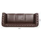 Dark Brown PU Rolled Arm Chesterfield Three Seater Sofa with Solid Wood Frame and Birch Legs - Grand Goldman Shop