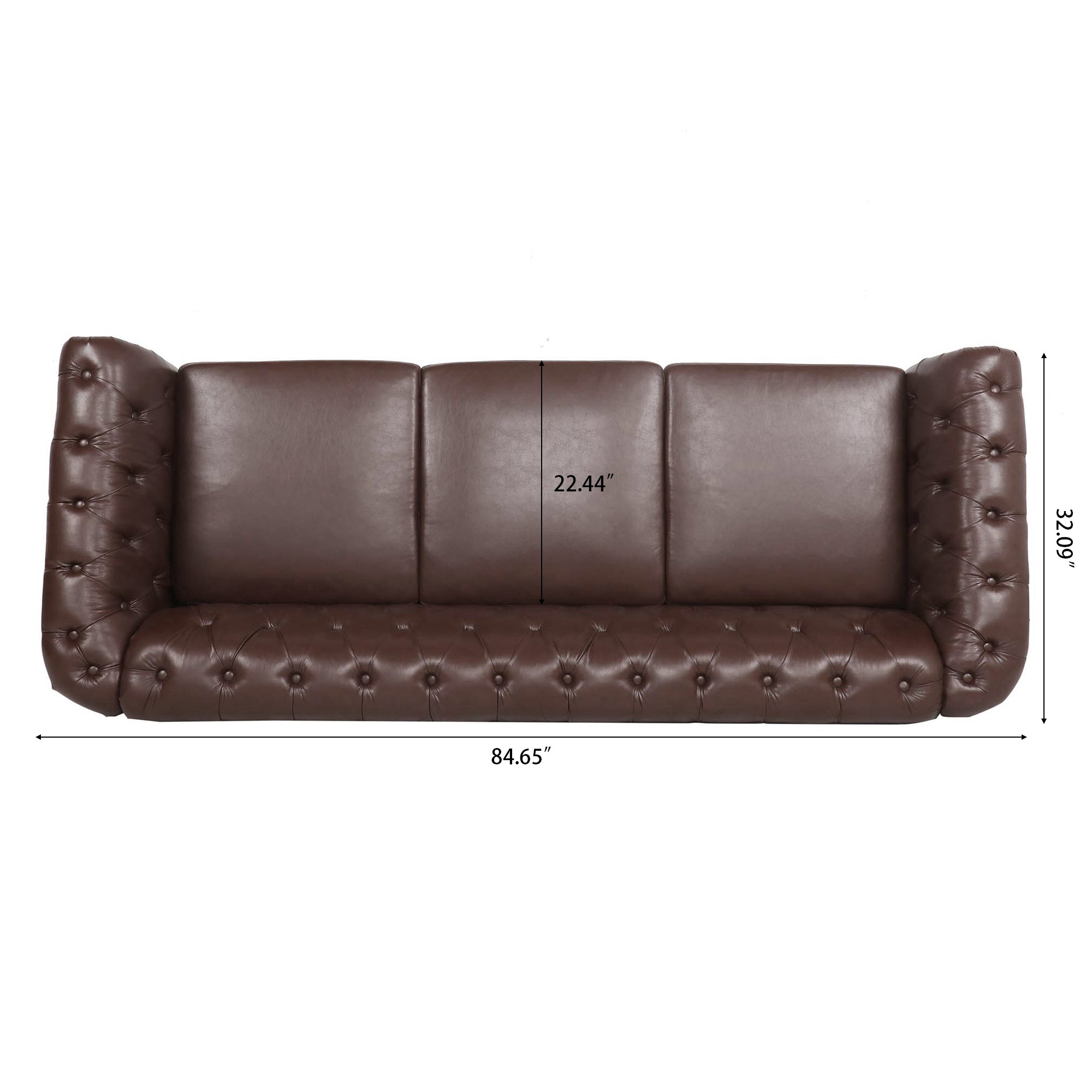 Dark Brown PU Rolled Arm Chesterfield Three Seater Sofa with Solid Wood Frame and Birch Legs - Grand Goldman Shop
