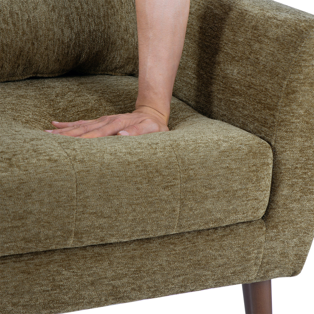 Modern Accent Chair, Chenille Arm Chairs for Living Room, Upholstered Modern Armchair, Comfy Soft Padded Lounge Chair in Small Space, Bedroom, w/Pillow, Solid Wood Leg, Olive Green - Grand Goldman Shop