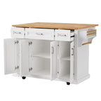 K&K 54inch Large Kitchen Island with Rubber Wood Drop Leaf, Embossed Texture Rolling Kitchen Cart on 4 Wheels with 4 Doors and 3 Drawers, Kitchen Island with Storage for Kitchen, Dining Room,White - Grand Goldman Shop
