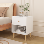 23.22''H White MDF Wooden Nightstand with One Drawer and One Shelf for Kids and Adults - Grand Goldman Shop