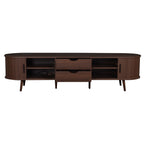 Mid Century Modern TV Stand for 70-Inch TV, Dark Brown MDF & Solid Wood Console with Tambour Doors, Drawers and Built-in Power Outlet - Grand Goldman Shop