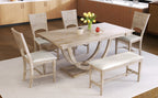 TOPMAX Modern Style Natural Wood 6-Piece Dining Table Set with Bench and Chairs, Upholstered Seats, Rubberwood Frame - Grand Goldman Shop