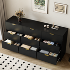 Black 9 Drawer Dresser, 63' Large Deep Chest of Drawers, Wooden Dresser Storage Cabinet with 9 Drawers for Bedroom, Long Dressers for Living Room, Hallway - Grand Goldman Shop