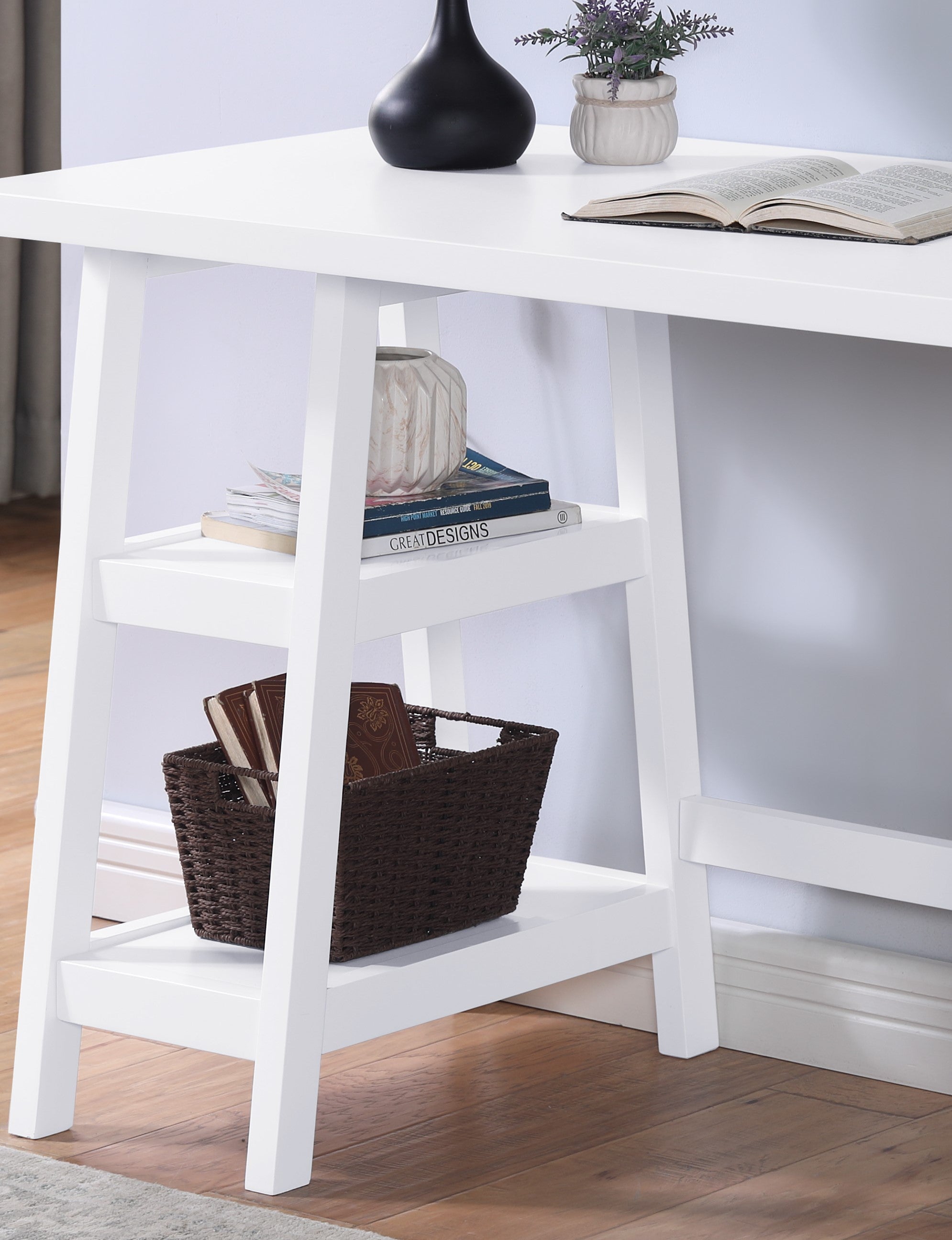 Redina Contemporary Wood Writing Desk with Storage, White | Premium Home Decor - Grand Goldman
