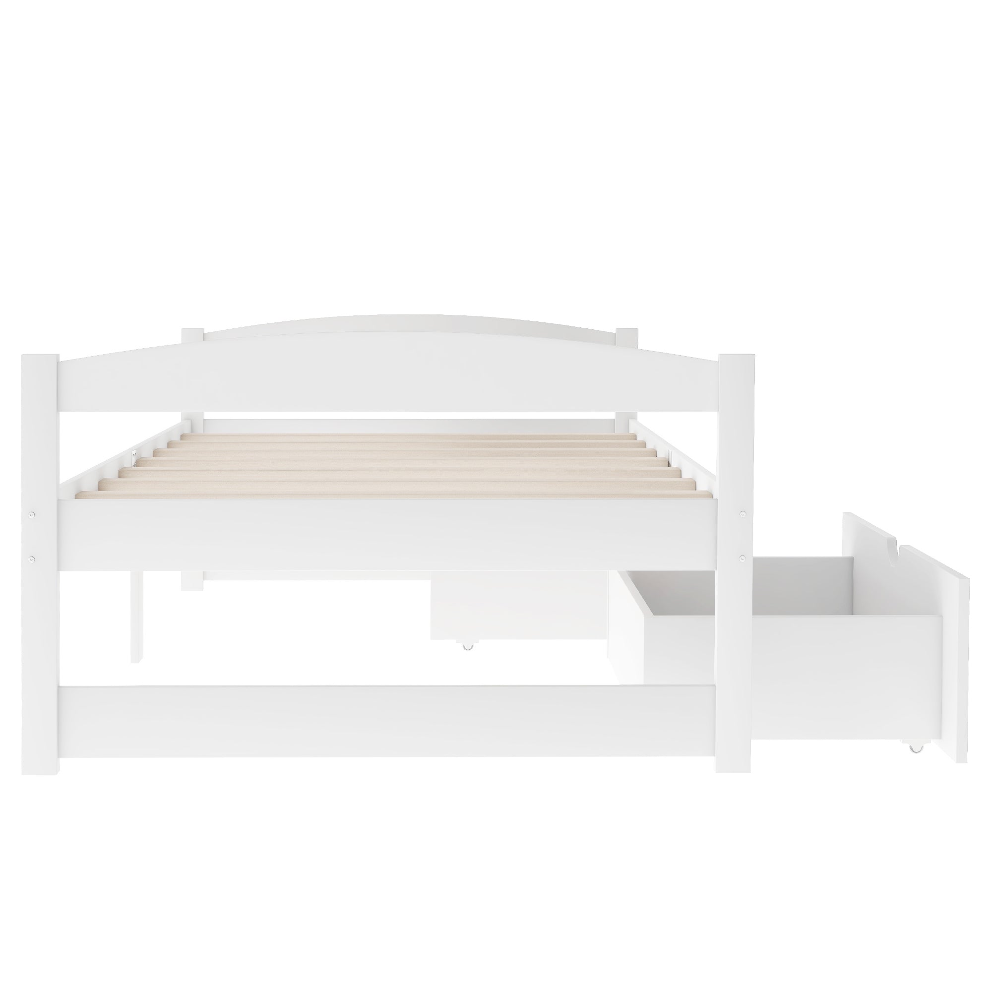 White Twin Size Platform Bed with Two Drawers, Pine Wood and MDF, 77.1''L x 40.7''W x 23.1''H - Grand Goldman Shop