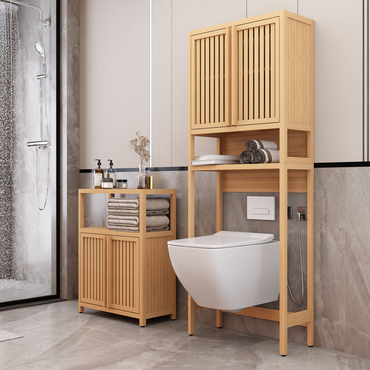Toilet storage rack, independent bathroom, laundry room, space saving, natural color - Grand Goldman Shop