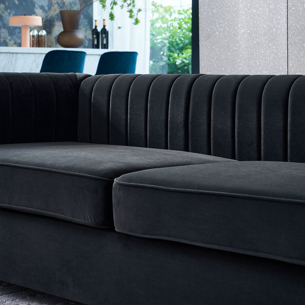 Contemporary Velvet Sofa Couch 84.25''W for Living Room, Black - Grand Goldman Shop