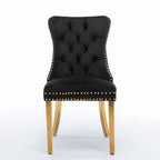 A&A Furniture,Nikki Collection Modern, High-end Tufted Solid Wood Contemporary Velvet Upholstered Dining Chair with Golden Stainless Steel Plating Legs,Nailhead Trim,Set of 2，Black and Gold, SW1601BK - Grand Goldman Shop