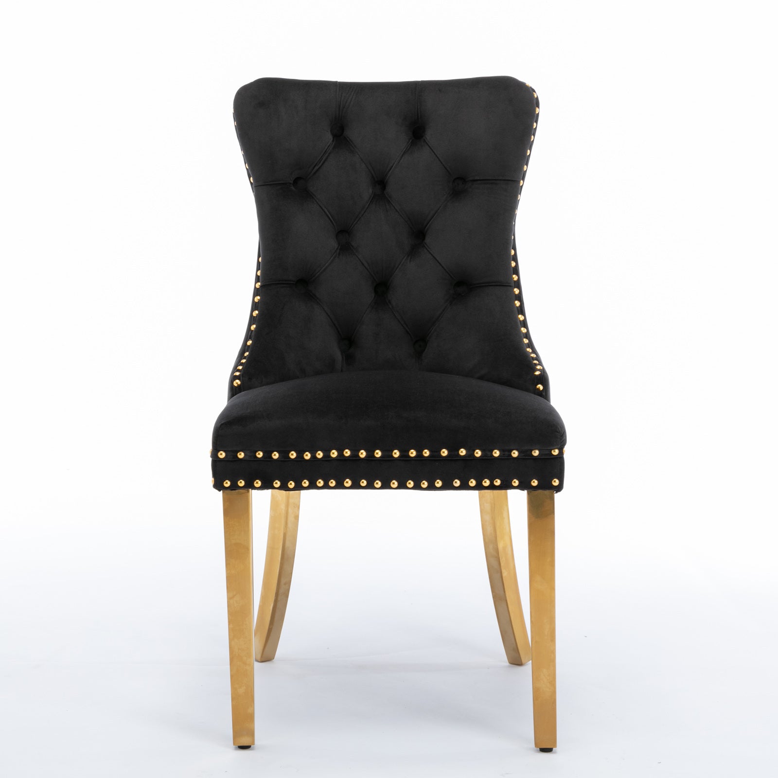A&A Furniture,Nikki Collection Modern, High-end Tufted Solid Wood Contemporary Velvet Upholstered Dining Chair with Golden Stainless Steel Plating Legs,Nailhead Trim,Set of 2，Black and Gold, SW1601BK - Grand Goldman Shop