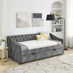Grey Upholstered Tufted Twin Size Daybed with Drawers and Copper Nailhead Trim, Eucalyptus Wood Frame, 81.5''x4''x30.5'' - Grand Goldman Shop