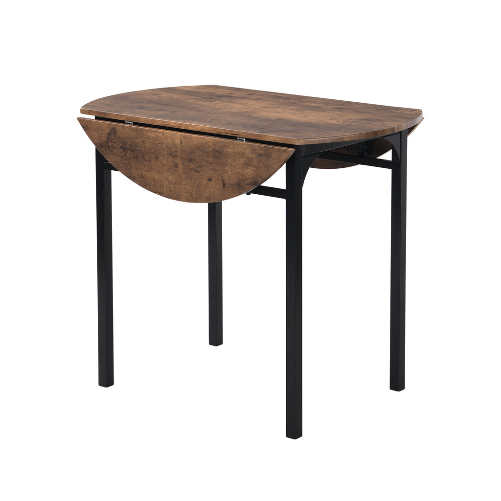 TOPMAX Modern 3-Piece Round Dining Table Set with Drop Leaf and 2 Chairs for Small Places,Black Frame+Rustic Brown Finish - Grand Goldman Shop