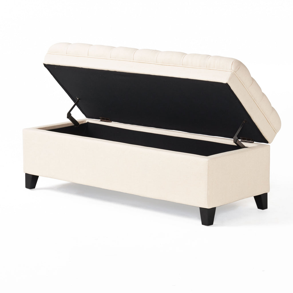 Juliana Contemporary Storage Ottoman with Button-Tufted Diamond Stitching in Beige Fabric - Grand Goldman Shop