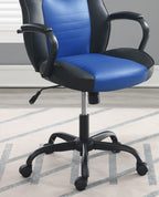 Gaming Office Chair Blue And Black Faux Leather 1pc Chairs Casters Plush Padded Chair w Arms Comfortable Modern Stylish | Pre