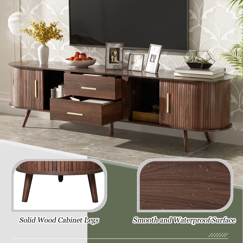 Mid-Century Modern TV Stand for 80' TV, Entertainment Center with Storage in Dark Brown, Solid Wood and MDF Construction, 70.8' L x 15.5' W x 18.1' H - Grand Goldman Shop