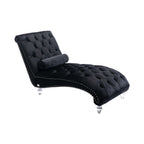 Velvet Chaise Lounge Indoor, Button-Tufted Upholstered Chair with Pillow, Black Velvet, 63.38x28.94x34.05 inches - Grand Goldman Shop