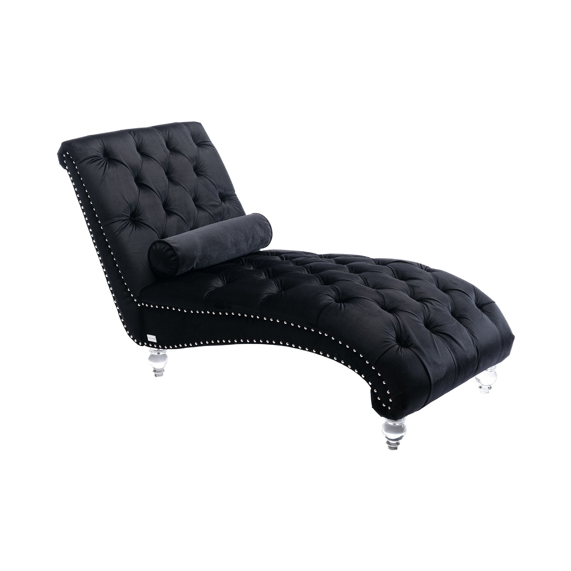 Velvet Chaise Lounge Indoor, Button-Tufted Upholstered Chair with Pillow, Black Velvet, 63.38x28.94x34.05 inches - Grand Goldman Shop