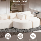 Modern Upholstered L-Shape Sofa with Chaise Lounge and Back Pillows, Beige Boucle Fabric, 144 inches - Grand Goldman Shop