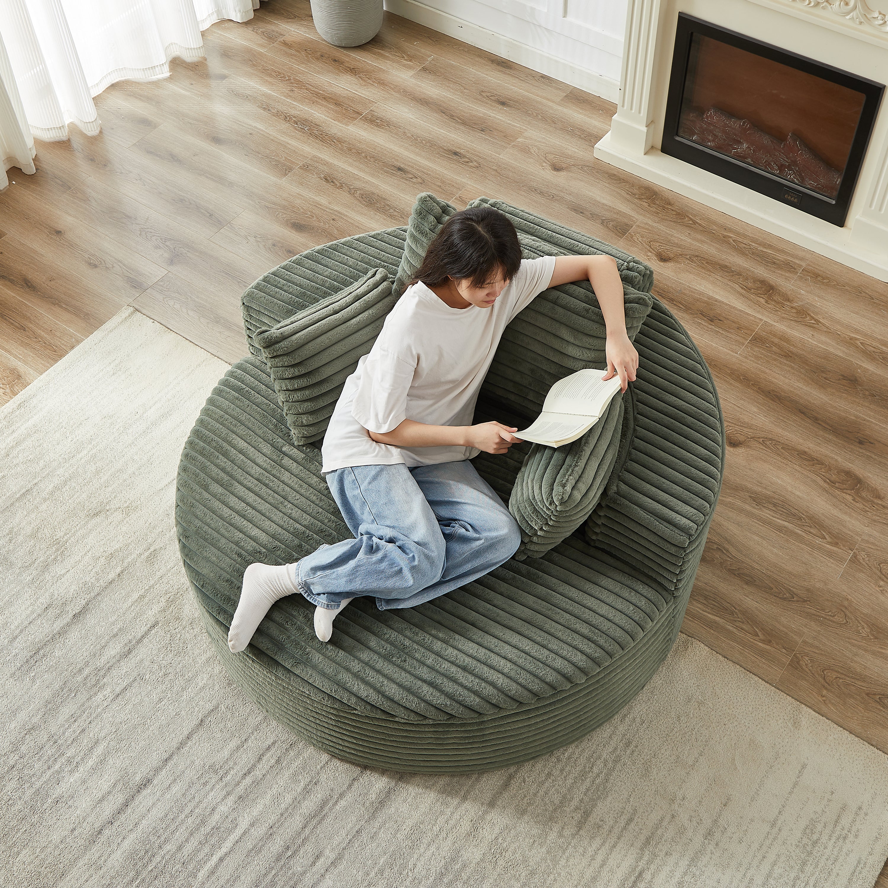 55'L Corduroy Sponge single sofa,No Assembly Required,Fluffy Modern Sleeper Chair for Living room, Bedroom, Lounge and Projection Room(Not a swivel chair.) - Grand Goldman Shop