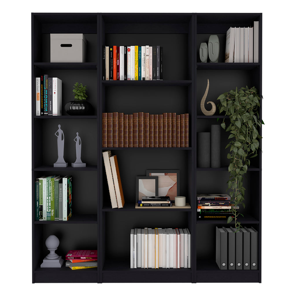 Davie 3 Piece Home Bookcase set, 60' Wide with 14 Shelves ,  Living Room Set Set  Black - Grand Goldman