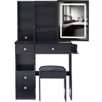29.2' Small Size Left Drawer Desktop Vanity Table + Cushioned Stool, 2 AC+2 USB Power Station, Hair dryer bracket, Extra Large Touch Control Sliding LED Mirror, Tri-color Switching, Brightness Adjust - Grand Goldman Shop