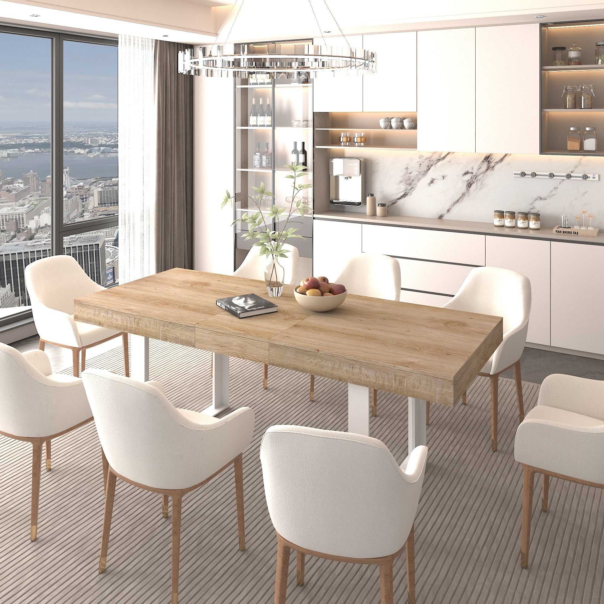 Extendable Dining Room Table for 6 8 10, Modern Farmhouse Wooden Kitchen Expanding Table, Long Large Expandable Dining Room Conference Table - Grand Goldman Shop
