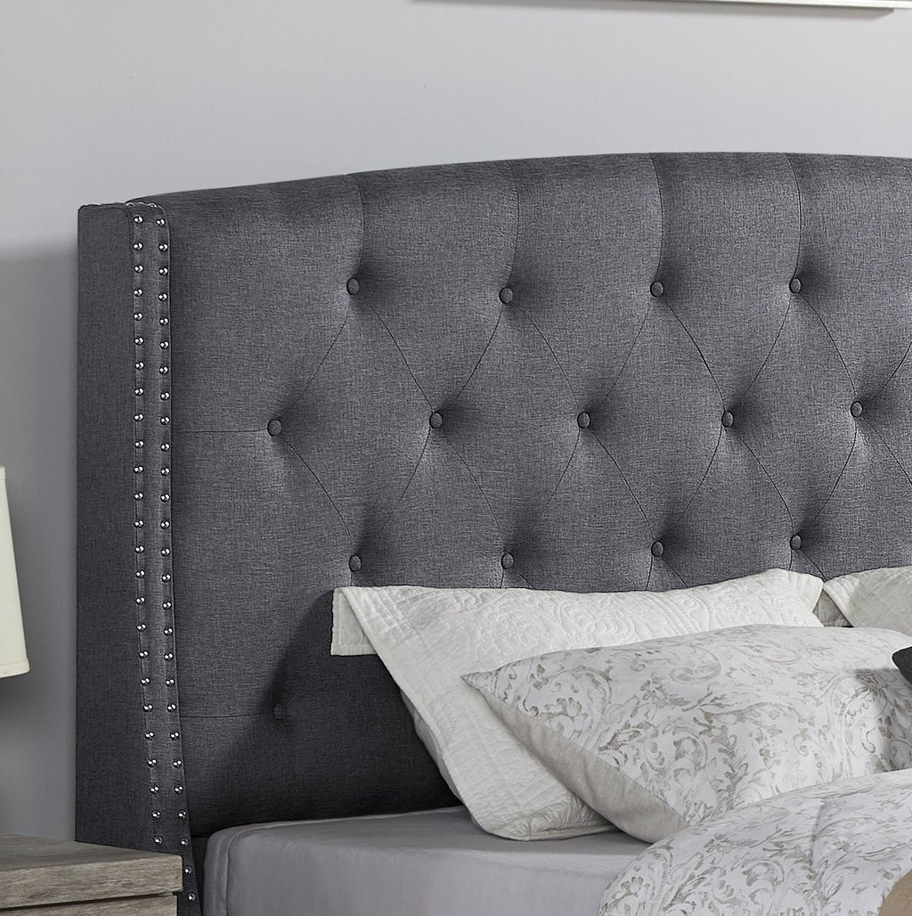 Belize 3-Piece Upholstered Bedroom Set, Tufted Wingback Bed with Two Gray Nightstands - Grand Goldman Shop