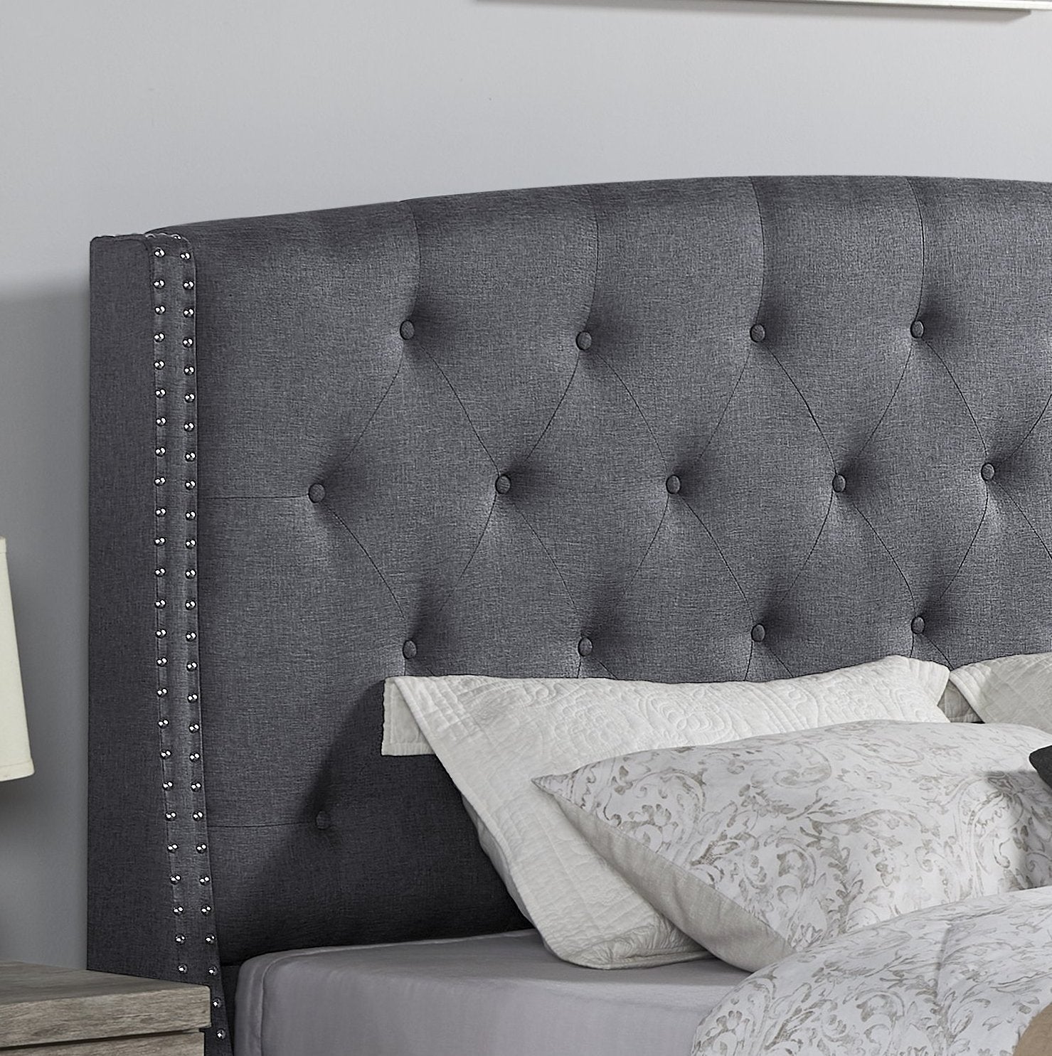 Belize 3-Piece Upholstered Bedroom Set, Tufted Wingback Bed with Two Gray Nightstands - Grand Goldman Shop