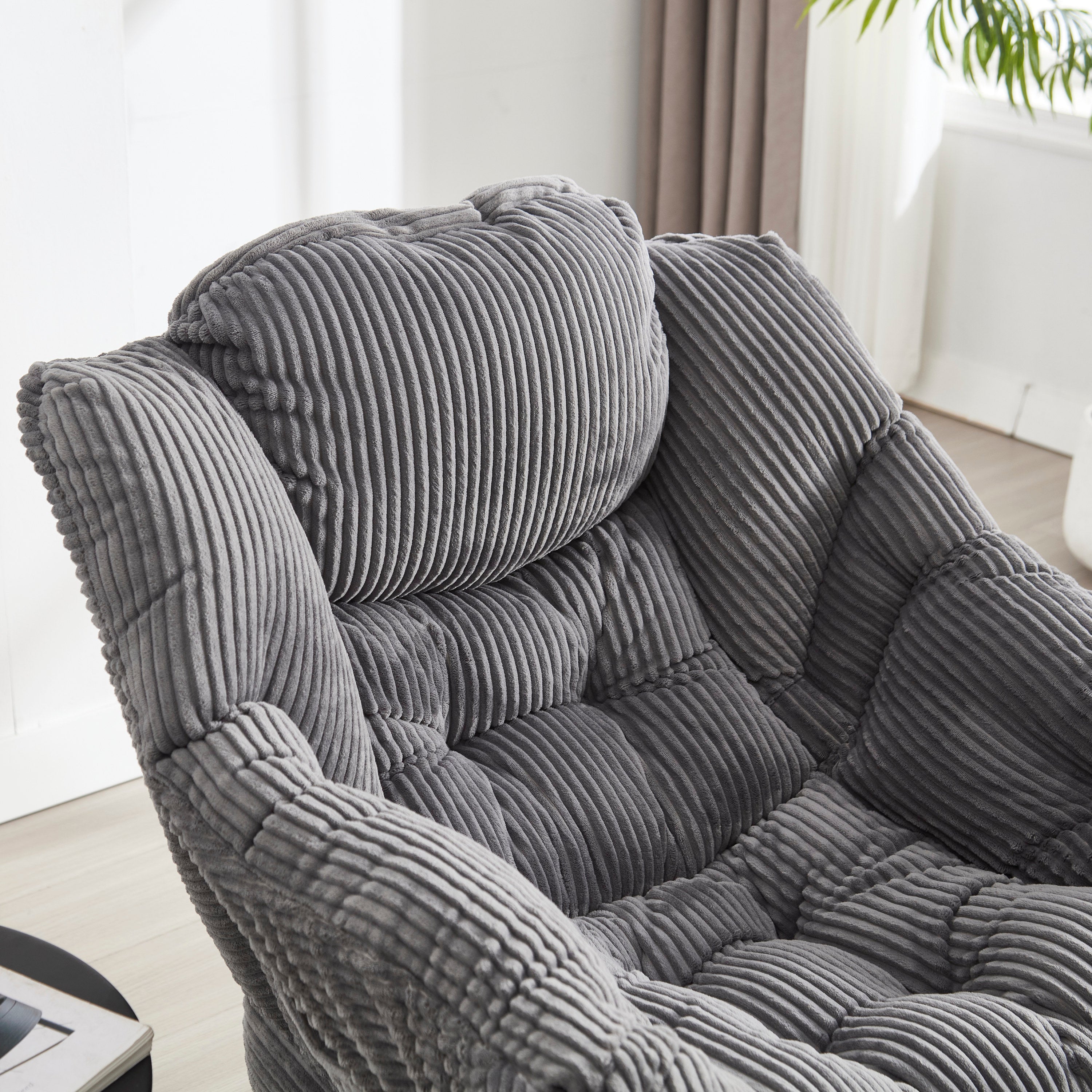 Lazy Chair with Ottoman, Modern Lounge Accent Chair with Armrests and a Side Pocket, Leisure Upholstered Sofa Chair Reading Chair with Footrest for Small Space, Corner Chair-Grey - Grand Goldman Shop