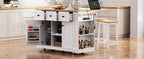 K&K 53inch Large Kitchen Island with Drop Leaf,Power Outlet,Door Internal Storage Rack,Rolling Kitchen Cart on 5 Wheels with 5 Open Side Racks for Kitchen,White (Two Packages)(Stools not included) - Grand Goldman Shop