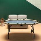 Soozier Poker Table Foldable, 70' Oval Blackjack Casino Texas Holdem Poker Game Table for 10 Players with Cup Holders, Blue a