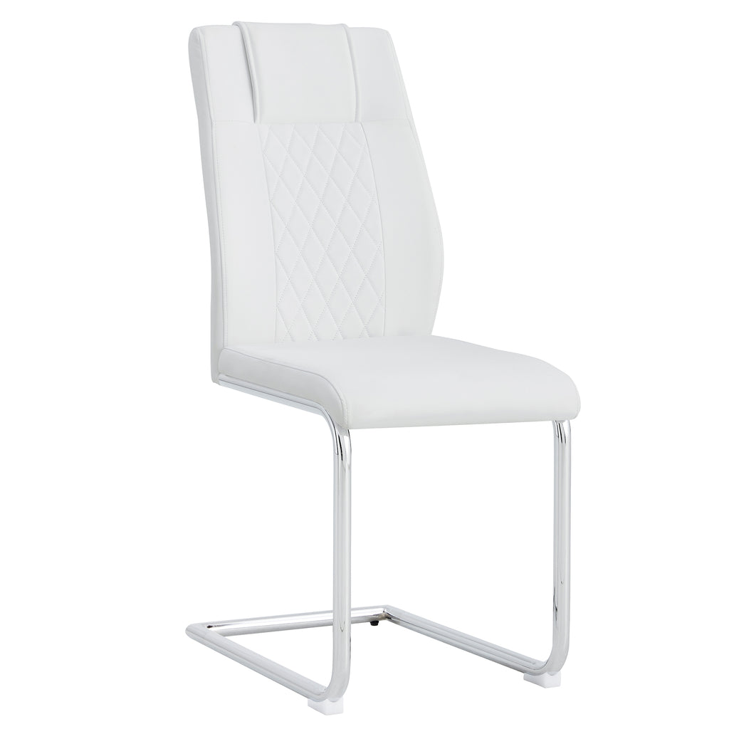 Modern Dining Chairs with Faux Leather Padded Seat and Metal Legs in White, Set of 4 - Grand Goldman Shop
