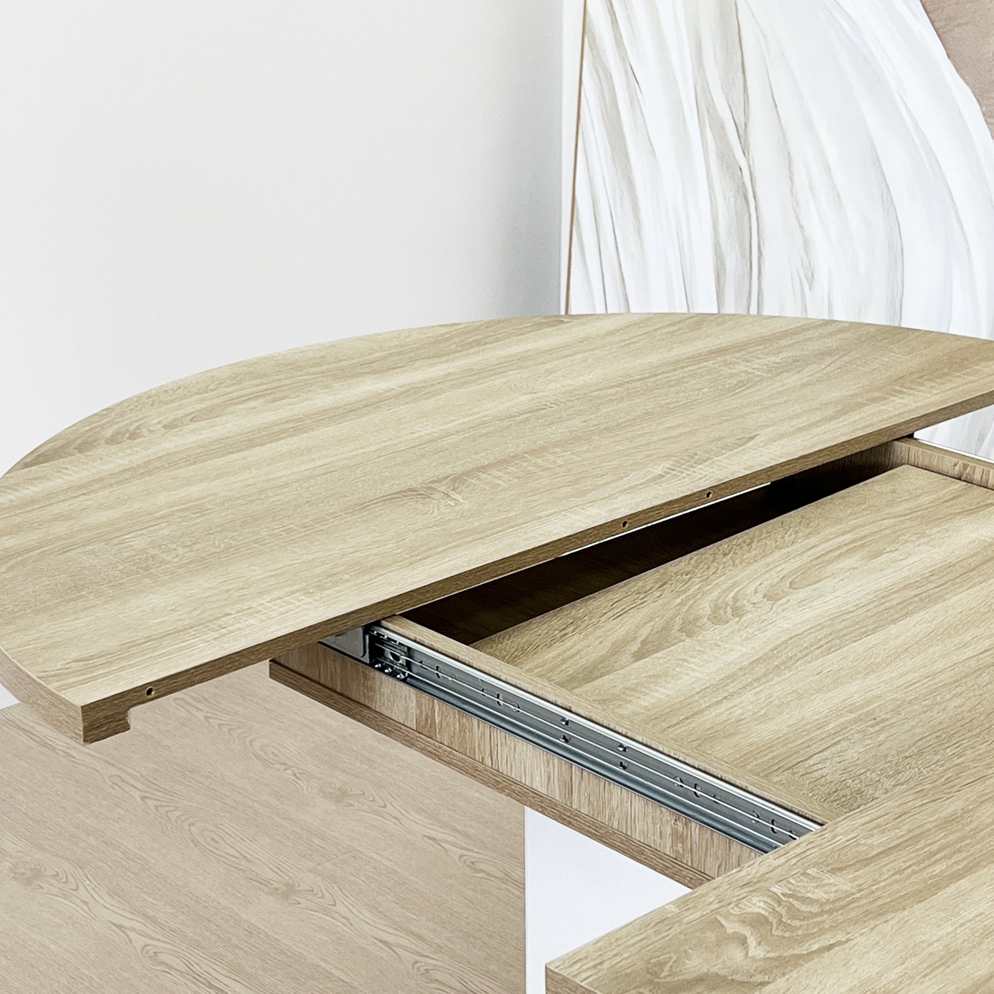 Dining Table for Farmhouse Kitchen 59x43 Inch Expandable Oval Table Top with Removable Leaf Trestle X Shaped Base White - Grand Goldman Shop