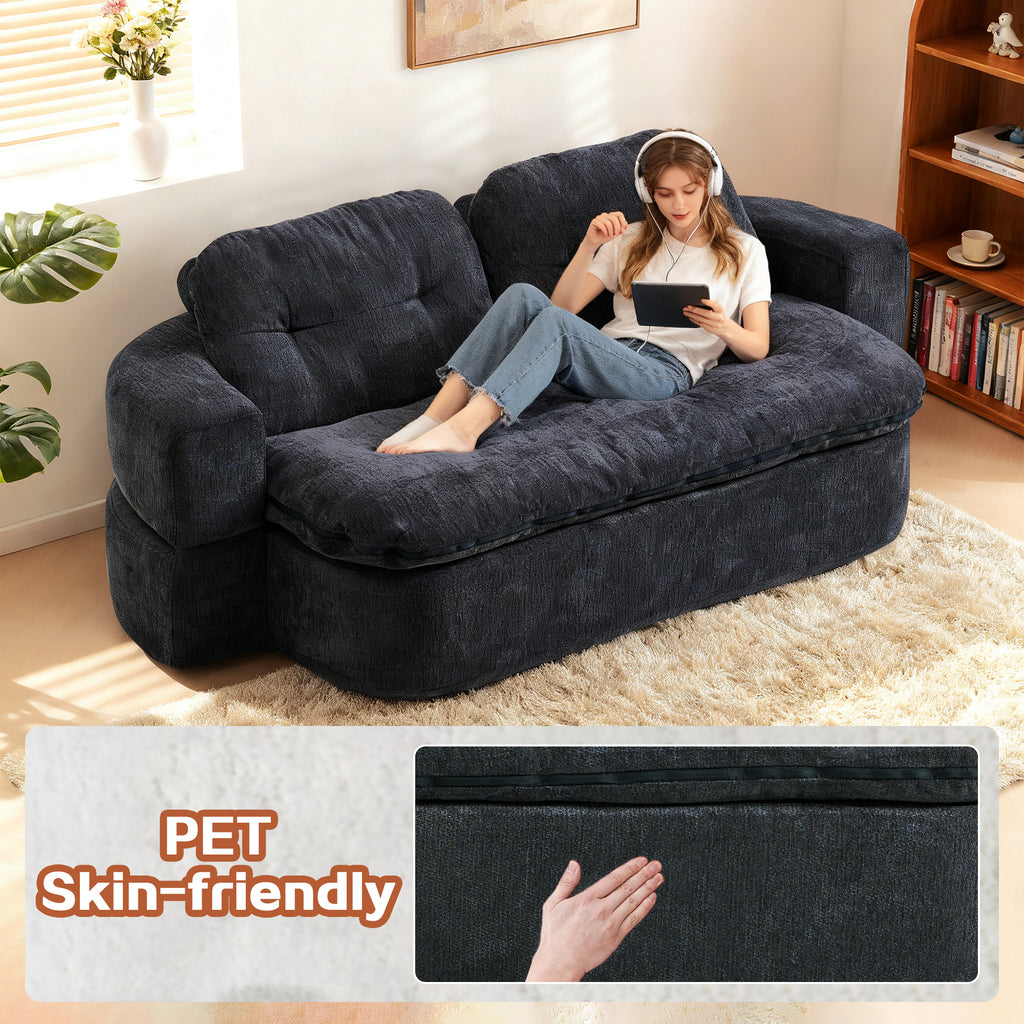 Modern Floor Sofa with 2 Pillows,Convertible Corduroy Fabric Foam-Filled Sleeper Sofa Bed, no assembly required,Convertible Sofa Cushion Unfolds into Quilt,Folding Mattress for Living Room,Playroom - Grand Goldman Shop