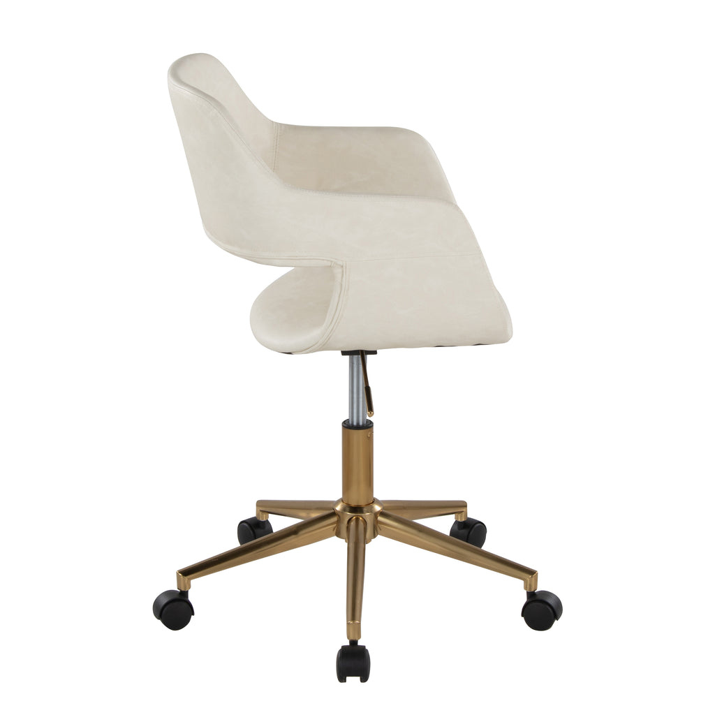 Contemporary Task Chair in Gold Metal and Cream Faux Leather | Premium Home Decor - Grand Goldman