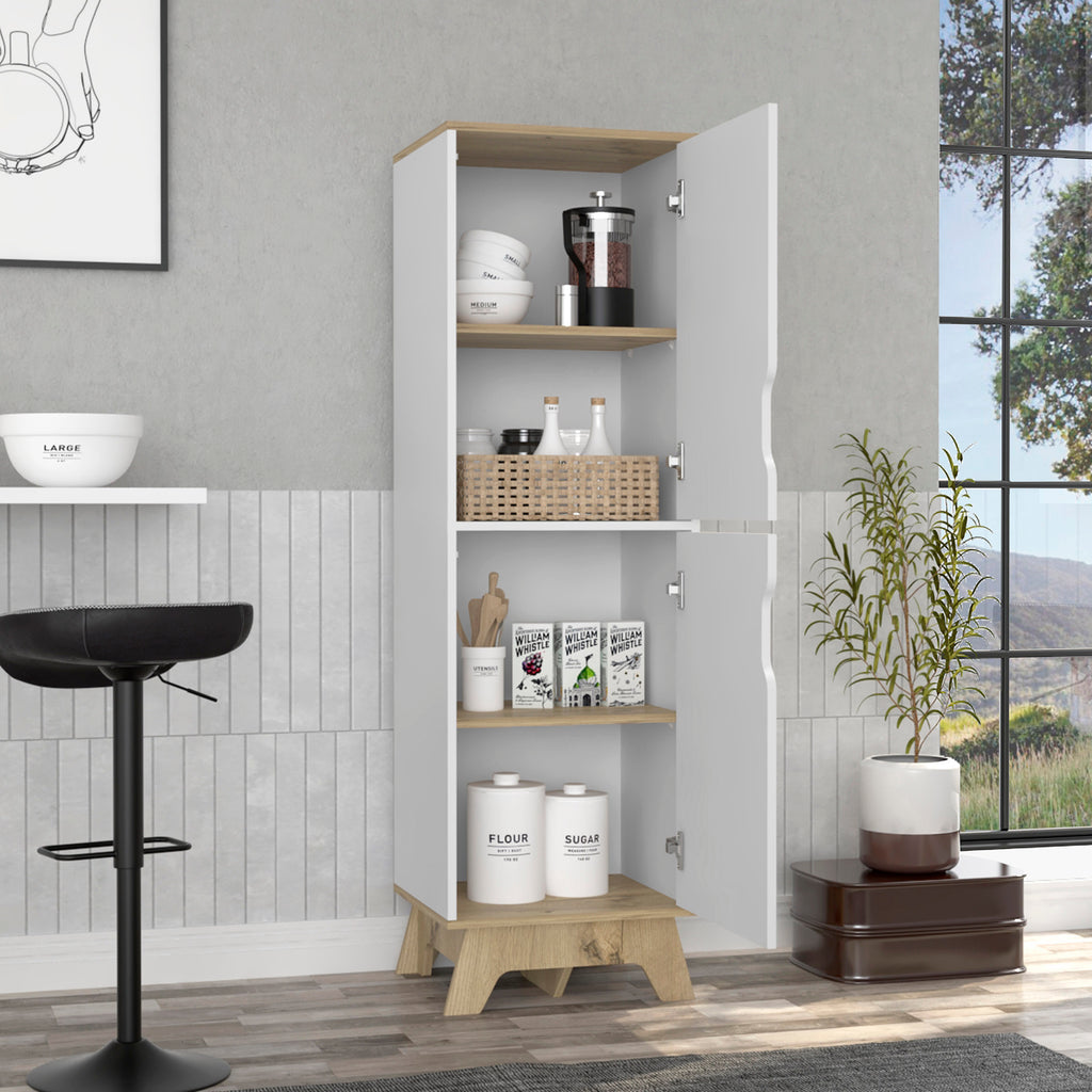 Pamplona Microwave Tall Cabinet Counter Surface, Top And Lower Double Doors Cabinets -Light Oak / White - Grand Goldman