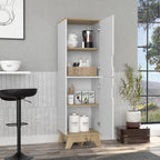 Pamplona Microwave Tall Cabinet Counter Surface, Top And Lower Double Doors Cabinets -Light Oak / White - Grand Goldman