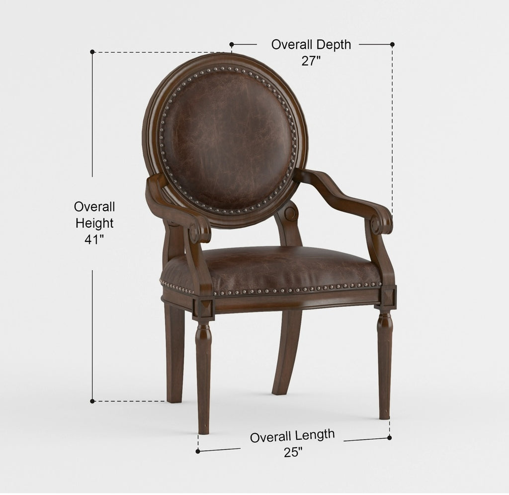 Formal Traditional Armchair Dark Brown Faux Leather Upholstery Nailhead Trim Solid Wood Furniture 1pc Classic Desk Chair | Pr