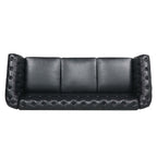 84.65' BLACK PU Rolled Arm Chesterfield Three Seater Sofa. - Grand Goldman Shop