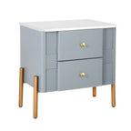 Modern Nightstand with 2 Storage Drawer, Fluted Bedside Table with Golden Metal Handles and Legs, End Table for Living Room and Bedroom, Easy Assembly, Blue - Grand Goldman Shop