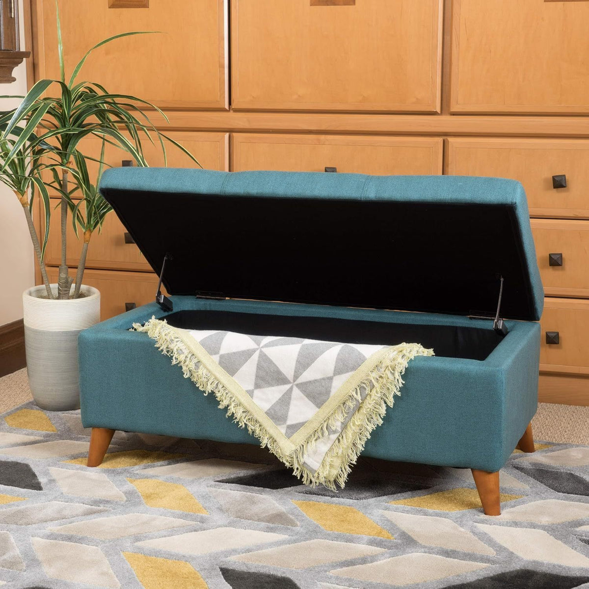 Home Decor, Tufted Ainsley Button Storage Ottoman Bench with Hinged Lid, Ottoman Bench with Storage for Living Room & Bedroom, Solid wood leg - Grand Goldman Shop