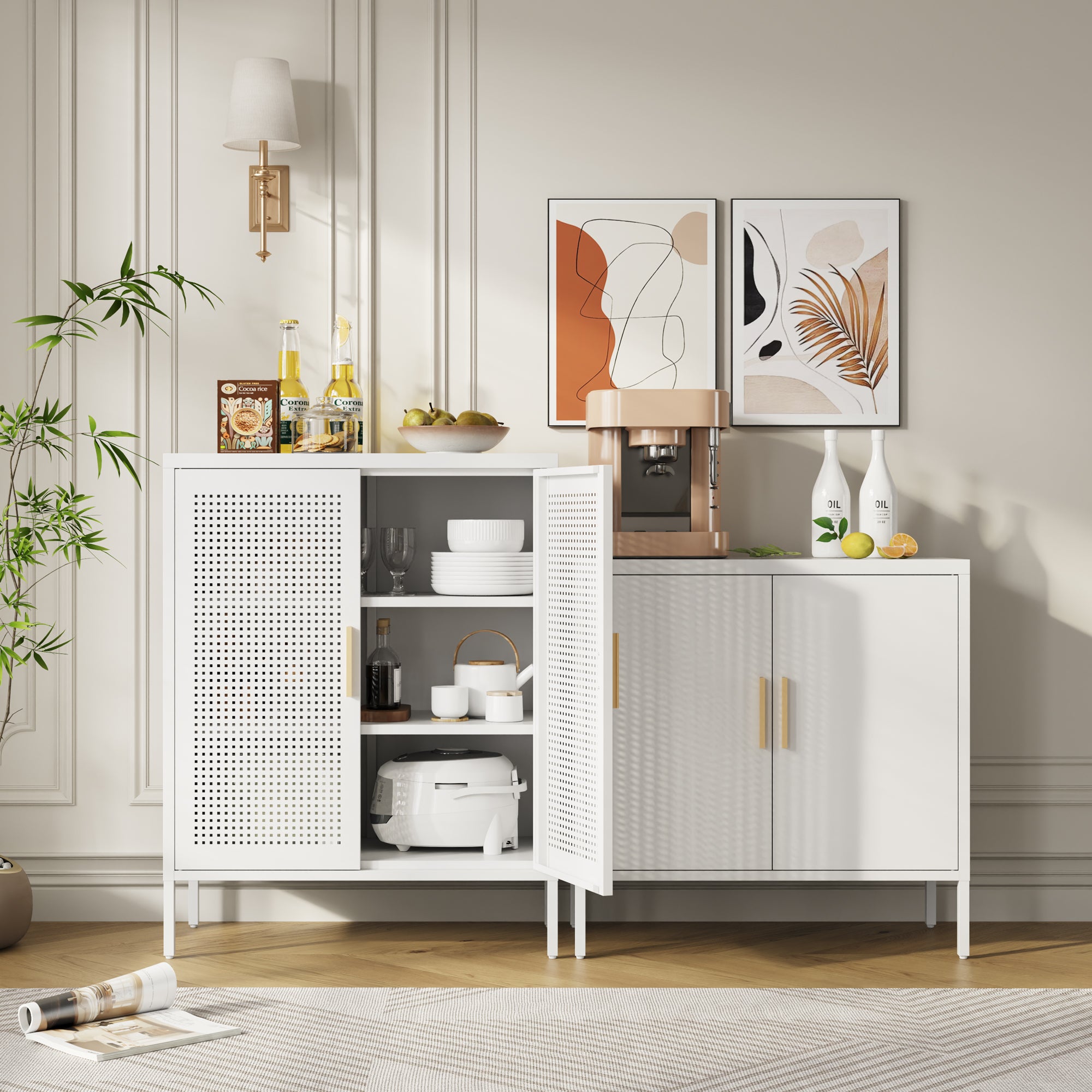 NO LOCK, Metal Storage Cabinet with 2 Doors and 2 Adjustable Shelves, Steel Storage Cabinet, Metal File Cabinet for Home Offi