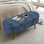 Modern Ottoman Oval Storage Bench with Rubber Wood Legs, Dark Blue Fabric, 43.5'x16'x16' - Grand Goldman Shop